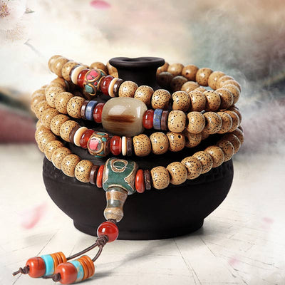 Buddha Stones 108 Beads Mala Bodhi Seed Wisdom Bracelet Mala Bracelet BS 8*11mm Bodhi Seed