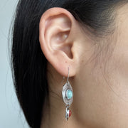 Buddha Stones Round Chalcedony Positive Dangle Drop Asymmetrical Earrings Earrings BS 8