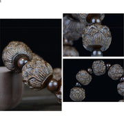 Buddha Stones Ebony Wood Eighteen Arhats Lotus Dragon Engraved Balance Bracelet Bracelet BS 11