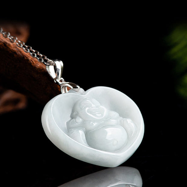 Buddha Stones 925 Sterling Silver Laughing Buddha White Jade Luck Blessing Necklace Pendant Necklaces & Pendants BS 2