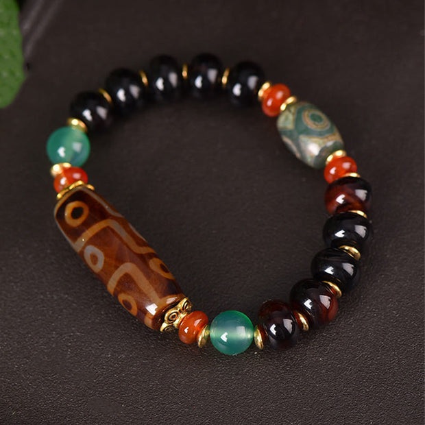 Buddha Stones Tibetan Natural Nine-Eye Dzi Bead Three-eyed Dzi Bead Protection Bracelet Bracelet BS 2