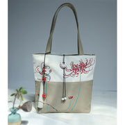 Buddha Stones Pear Flower Plum Peach Blossom Bamboo Embroidery Canvas Large Capacity Shoulder Bag Tote Bag Bag BS 43