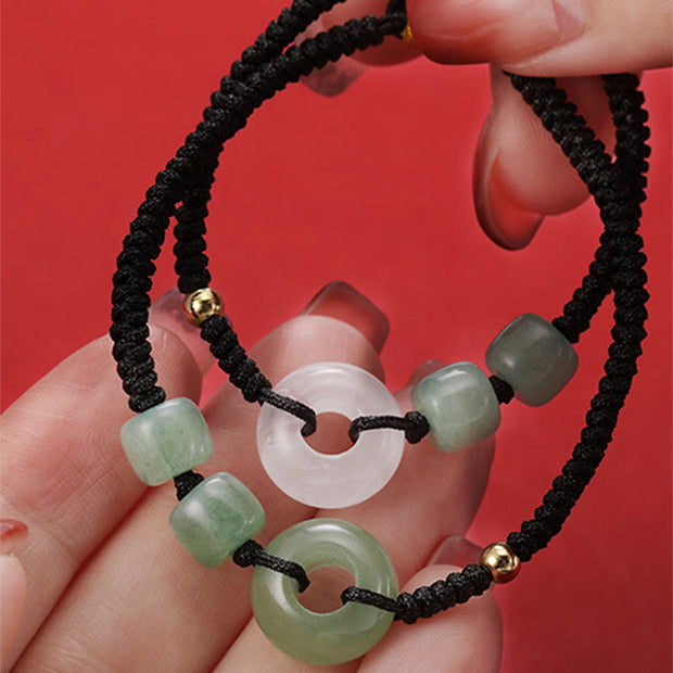 Buddha Stones 2Pcs Green Aventurine White Jade Peace Buckle Luck Braided Couple Bracelet Bracelet BS 9