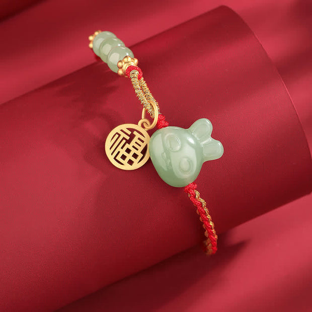 Buddha Stones 925 Sterling Silver Year of the Rabbit Hetian Jade Happiness Luck Red String Bracelet Bracelet BS 5