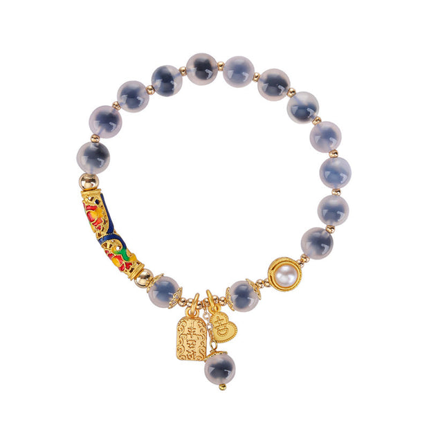 Buddha Stones Natural Blue Candy Agate Amulet Strength Bracelet