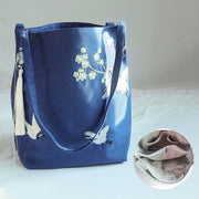 Buddha Stones Flower Crane Plum Blossom Embroidery Canvas Large Capacity Shoulder Bag Tote Bag Bag BS 1