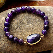 Buddha Stones Natural Amethyst Crystal Balance Marquise Pattern Bracelet