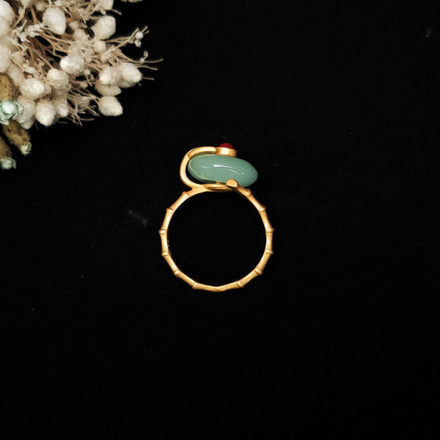 Round Jade Bamboo Luck Adjustable Ring Rings BS 5