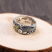 Buddha Stones Retro Carp Koi Fish Copper Coin Success Wealth Ring
