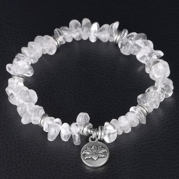 Buddha Stones Natural White Crystal Lotus Healing Bracelet Bracelet BS 1