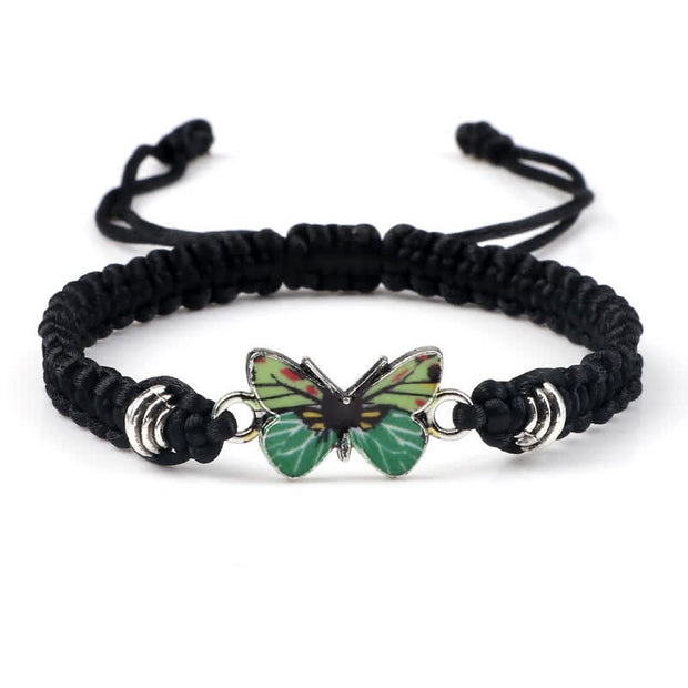 Buddha Stones Butterfly Freedom Love String Charm Bracelet Bracelet BS Black-Green Butterfly