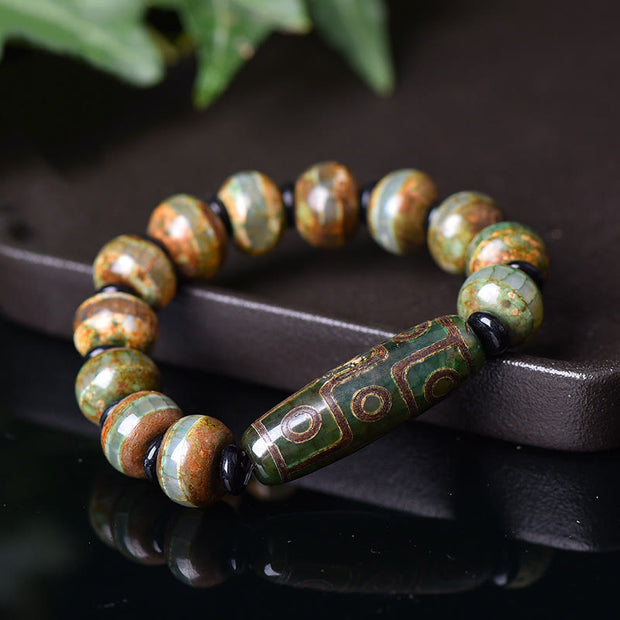 Buddha Stones Tibetan Three-eyed Dzi Bead Happiness Luck Bracelet