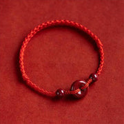 Buddha Stones Handmade Cinnabar Peace Buckle Safe and Healthy Charm Blessing String Bracelet Anklet Bracelet Anklet BS Red Anklet(Anklet Circumference 18-32cm)