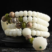 Buddha Stones White Jade Bodhi Lotus Mala Harmony Necklace Bracelet Bracelet BS 12