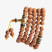 Buddha Stones 108 Mala Beads Rudraksha Bodhi Seed Dzi Bead Luck Wealth Bracelet Mala Bracelet BS 10
