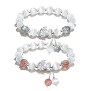 Buddha Stones Natural Cat's Eye Moonstone Strawberry Quartz PiXiu Support Bracelet Bracelet BS 12