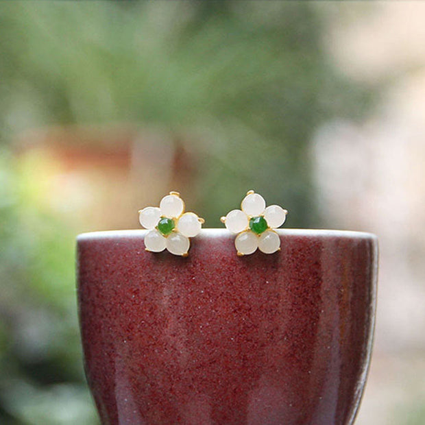 FREE Today: Release Negativity White Jade Flower Blessing Stud Earrings FREE FREE 2