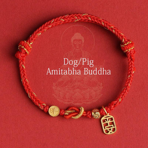 Buddha Stones Handmade 925 Sterling Silver Year of the Dragon Chinese Zodiac Natal Buddha Protection Rope Bracelet