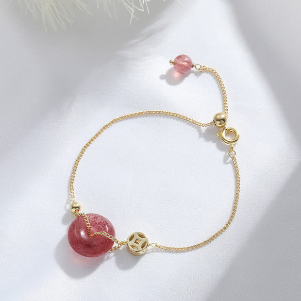 Buddha Stones Strawberry Quartz Peace Buckle Coin Love Bracelet Bracelet BS Strawberry Quartz