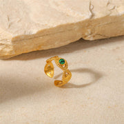 Buddha Stones 18K Gold Malachite Bead Anti-Anxiety Protection Ring Ring BS 6