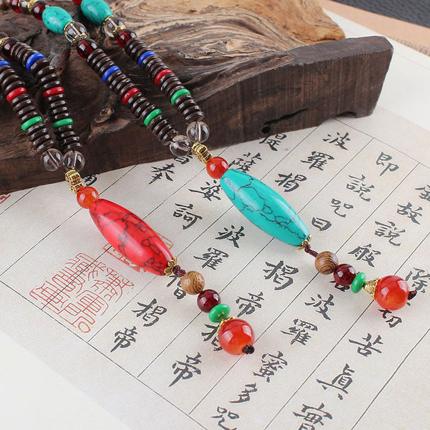 Buddha Stones Wenge Wood Turquoise Stone Protection Calm Necklace Pendant Necklaces & Pendants BS 10
