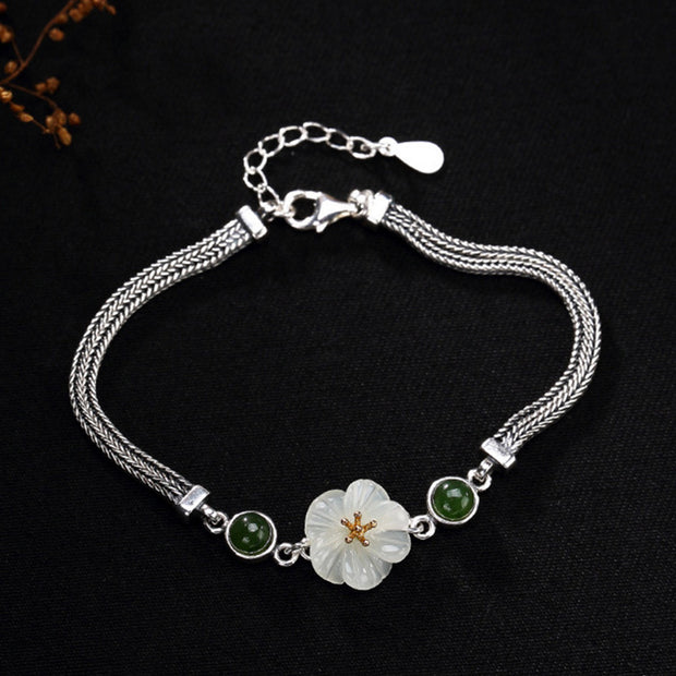 Buddha Stones White Jade Plum Flower Happiness Bracelet Bracelet BS White Jade ( Protection ♥ Happiness)