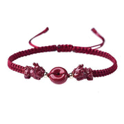 Buddha Stones Cinnabar PiXiu Blessing Copper Coin Peace Buckle Red String Bracelet Bracelet BS Peace Buckle(Bracelet Size 13-23cm) Child (1-14 years old)