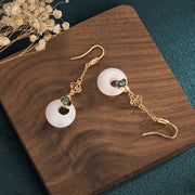 Buddha Stones FengShui White Jade Blessing Drop Earrings Earrings BS 13