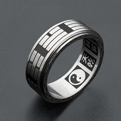 Buddha Stones Bagua Yin Yang Titanium Steel Balance Rotatable Ring Ring BS US12
