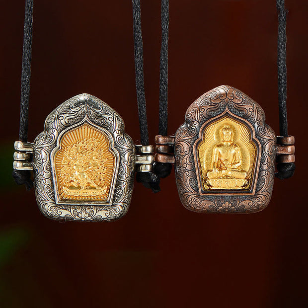 Buddha Stones Tibetan Gold Buddha Double Dorje Copper Serenity Ghau Prayer Box Necklace Pendant Necklaces & Pendants BS 9