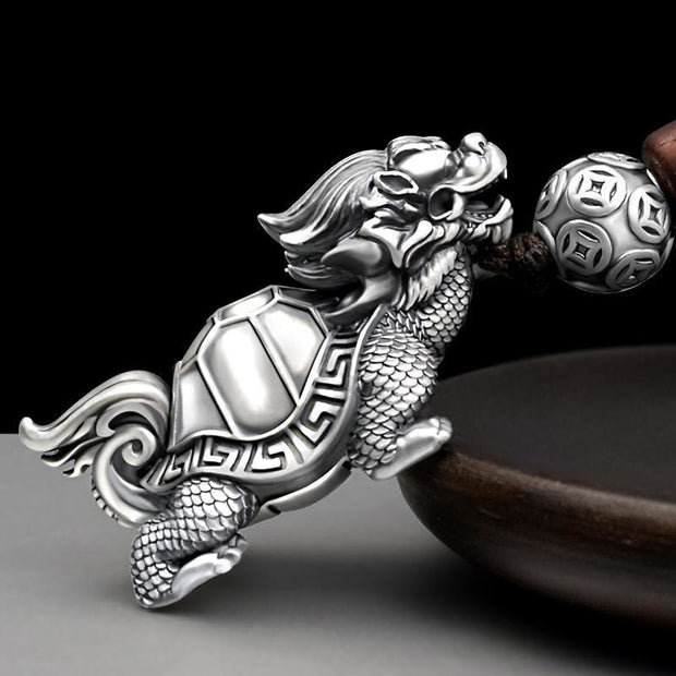 Buddha Stones Dragon Turtle Copper Coin Wealth Key Chain