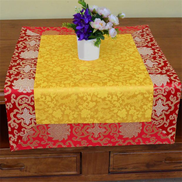 Buddha Stones Brocade Prayer Altar Flower Vajra Dragon Pattern Auspicious Symbols Table Runner Prayer Altar BS 4