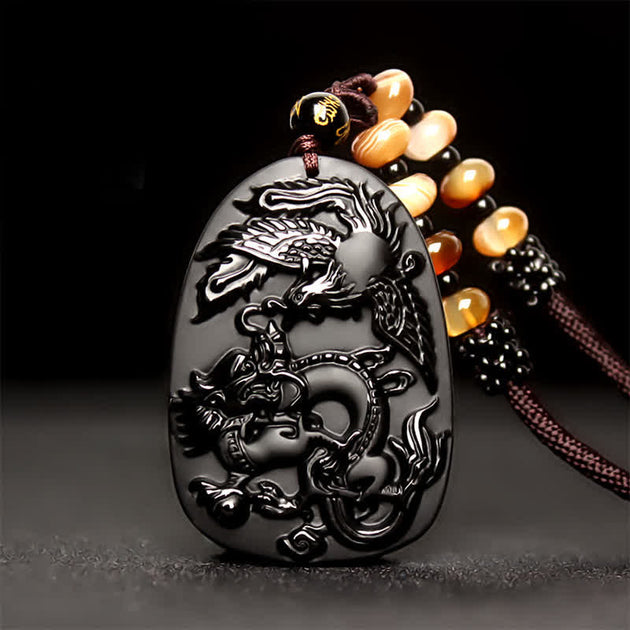 Buddha Stones Black Obsidian Tiger Eye Dragon Phoenix Protection Beade 