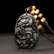 Buddha Stones Black Obsidian Tiger Eye Dragon Phoenix Protection Beaded Necklace Pendant Necklaces & Pendants BS main