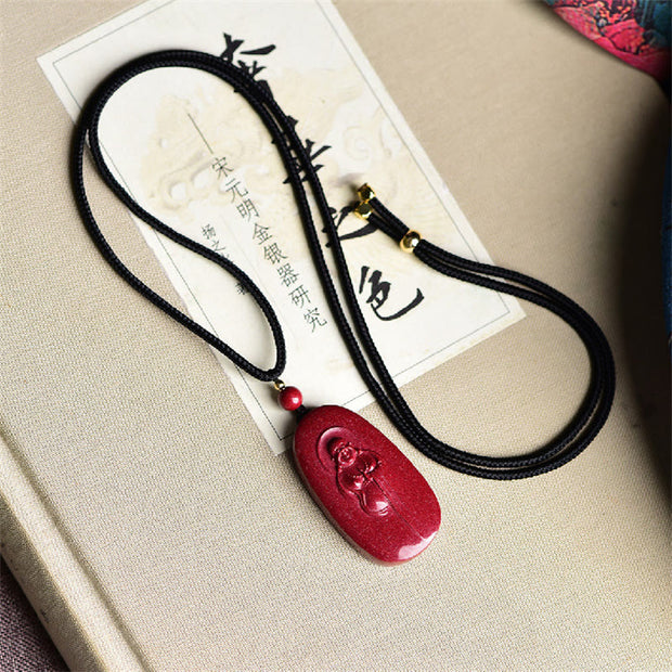 Buddha Stones Laughing Buddha Yin Yang Chinese Zodiac Gourd Natural Cinnabar Blessing Necklace Pendant Necklaces & Pendants BS 4
