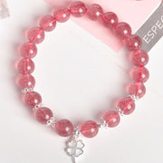 Buddha Stones 925 Sterling Silver Strawberry Quartz Four Leaf Clover Love Bracelet Bracelet BS 4
