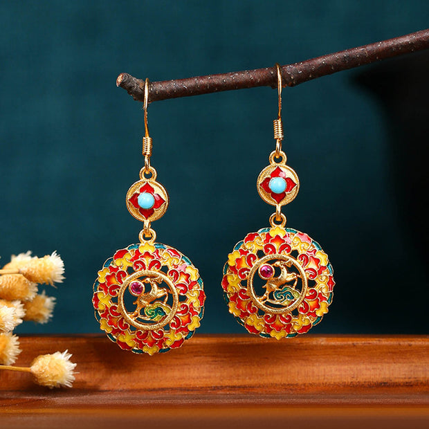 Buddha Stones 24K Gold Plated Dunhuang Color Elk Copper Balance Drop Earrings