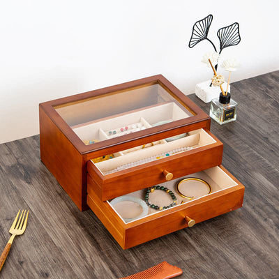 Buddha Stones Retro Solid Wood Jewelry Box Jewelry Storage Box With Drawer