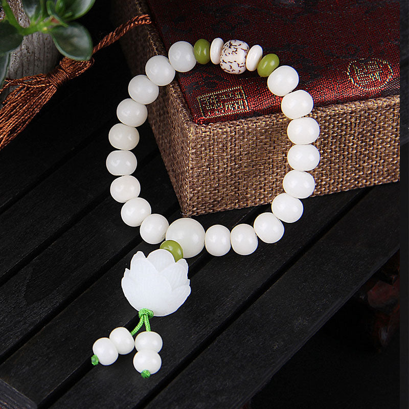 White jade bodhi bracelet fashion exquisite Buddhist orders bead bracelet lotus pendant