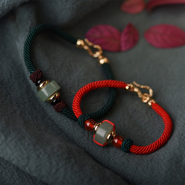 Buddha Stones Tibetan Green Aventurine Luck Braid String Bracelet