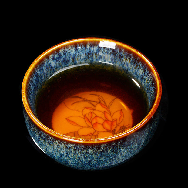 Buddha Stones Lotus Dragon Phoenix Koi Fish Chinese Jianzhan Ceramic Teacup Kung Fu Tea Cup 110ml