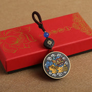 Buddha Stones PiXiu Copper Coin Ebony Wood Luck Attract Wealth Key Chain Decoration
