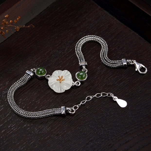 Buddha Stones White Jade Plum Flower Happiness Bracelet Bracelet BS 5