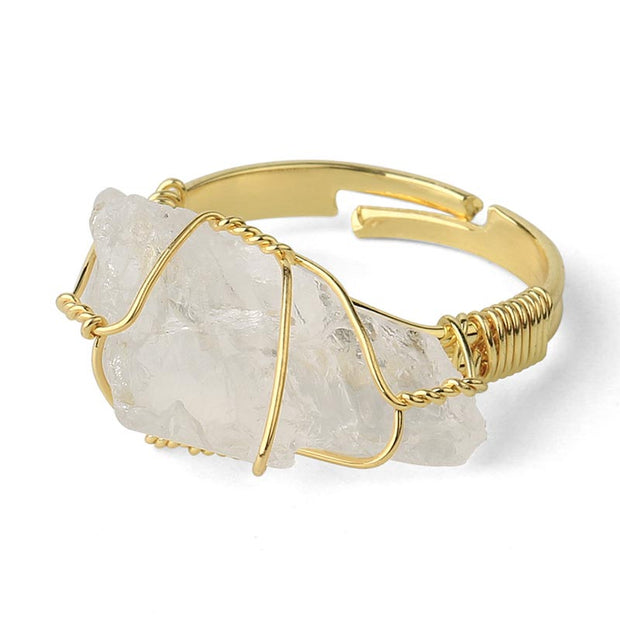 Buddha Stones Natural Crystal Gemstone Amethyst Adjustable Ring Rings BS Clear Crystal