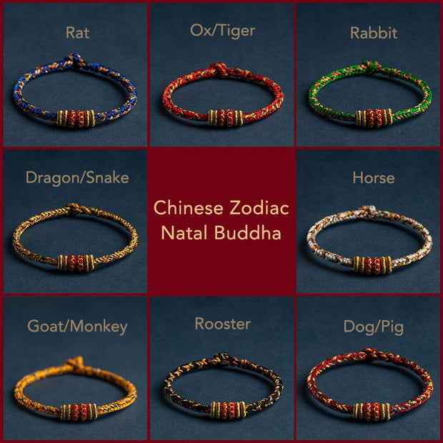 Buddha Stones Tibet Handmade Chinese Zodiac Natal Buddha Luck Strength Braided String Bracelet Bracelet BS 3