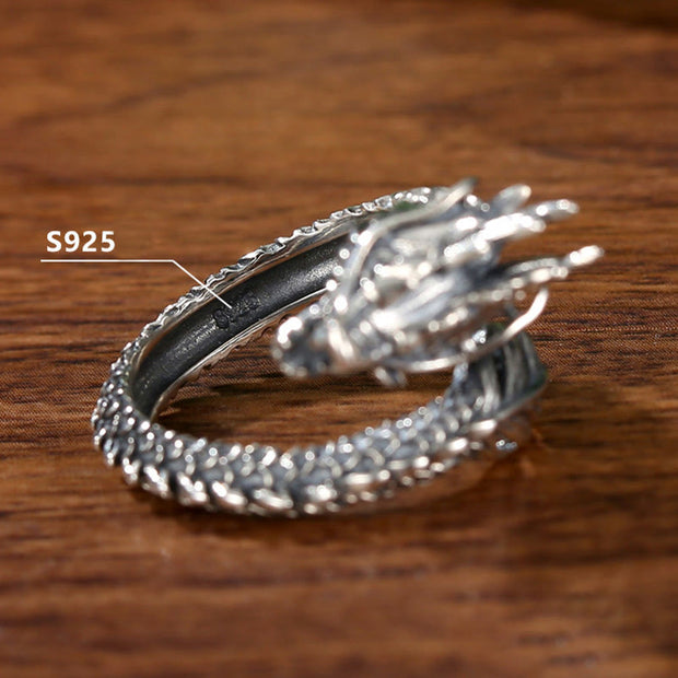 Buddha Stones 925 Sterling Silver Vintage Dragon Success Protection Strength Adjustable Ring