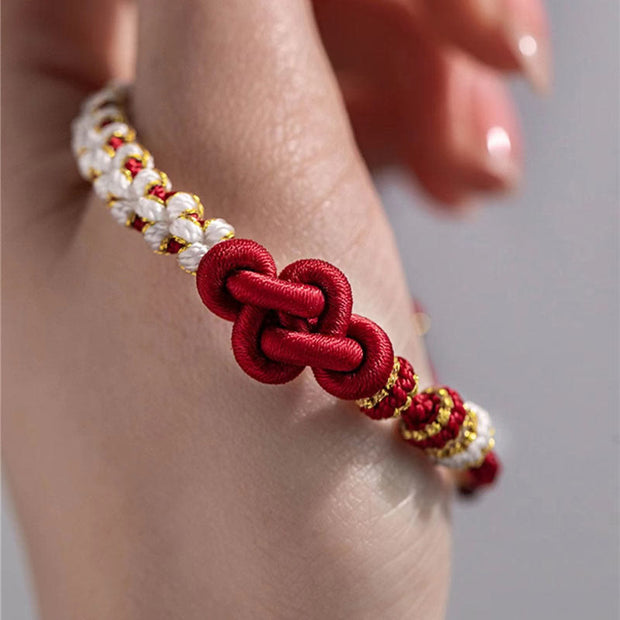 Buddha Stones Handmade True Love Knot Peach Blossom Charm Luck Rope Bracelet Bracelet BS 8