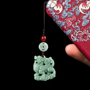 Buddha Stones Natural Jade Kirin Prosperity Phone Hanging Decoration Hanging Decoration BS Jade(Prosperity♥Abundance)