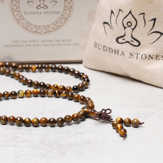 Buddha Stones Tibetan 108 Natural Tiger Eye Gemstone Beads Prayer Mala Bracelet Necklace Bracelet BS 4