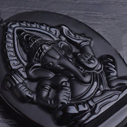 Buddha Stones Tibetan Obsidian Ganesh Ganpati Elephant Wealth Amulet Necklace Necklace BS 5